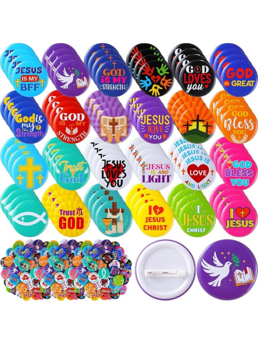 240 Pcs Christian Button Badges - Jesus Pins with 24 Bible Verse Designs